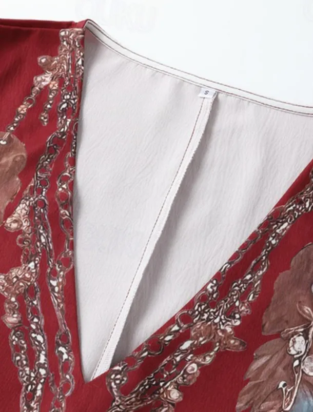 Women's Midi Dress Boho Dress Vintage Classic Vacation Daily Holiday Regular Fit Flower Long Sleeve V Neck Red Summer