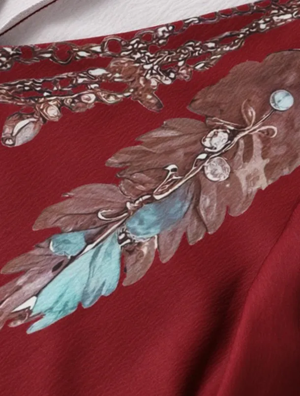 Women's Midi Dress Boho Dress Vintage Classic Vacation Daily Holiday Regular Fit Flower Long Sleeve V Neck Red Summer