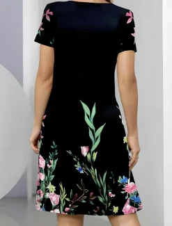 Women's Midi Dress Casual Dress T Shirt Dress Tee Dress Sundress Summer Dress Elegant Bohemia Vacation Vacation Holiday Date Loose Fit Floral Short Sleeve Crew Neck Black Summer