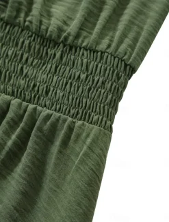 Women's Midi Dress Casual Dress A Line Dress Stylish Basic Casual Vacation Daily Regular Fit Plain Long Sleeve V Neck Black Army Green Summer Spring