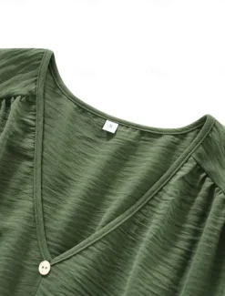 Women's Midi Dress Casual Dress A Line Dress Stylish Basic Casual Vacation Daily Regular Fit Plain Long Sleeve V Neck Black Army Green Summer Spring