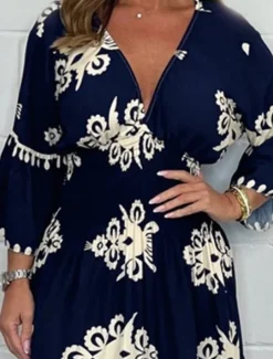 Women's Midi Dress Casual Dress Boho Chic Dresses Boho Dress Bohemia Casual Boho Vacation Daily Beach Loose Fit Graphic Long Sleeve V Neck Black Red Green Apricot Summer Spring