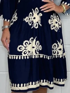 Women's Midi Dress Casual Dress Boho Chic Dresses Boho Dress Bohemia Casual Boho Vacation Daily Beach Loose Fit Graphic Long Sleeve V Neck Black Red Green Apricot Summer Spring