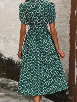 Women's Midi Dress Casual Dress A Line Dress Stylish Casual Vacation Daily Regular Fit Floral Short Sleeve V Neck Dark Green Summer