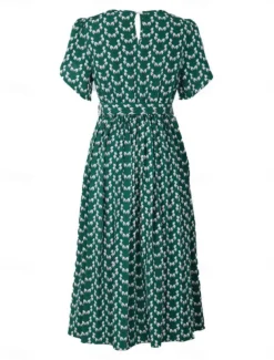 Women's Midi Dress Casual Dress A Line Dress Stylish Casual Vacation Daily Regular Fit Floral Short Sleeve V Neck Dark Green Summer