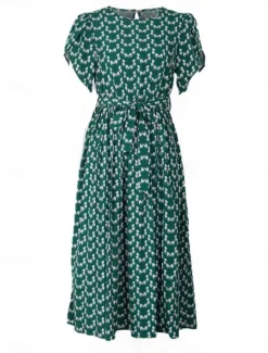 Women's Midi Dress Casual Dress A Line Dress Stylish Casual Vacation Daily Regular Fit Floral Short Sleeve V Neck Dark Green Summer