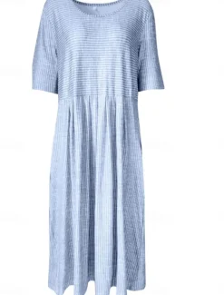 Women's Midi Dress Casual Dress A Line Dress Elegant Stylish Casual Vacation Daily Loose Fit Stripe Short Sleeve Crew Neck Gray Light Blue Summer Spring