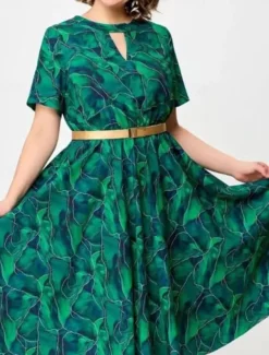 Women's Midi Dress Casual Dress A Line Dress Stylish Casual Vacation Daily Regular Fit Floral Short Sleeve Crew Neck V Neck Green Summer