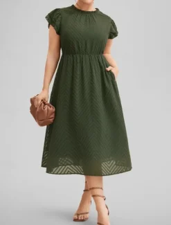 Women's Midi Dress Casual Dress A Line Dress Basic Casual Vacation Daily Regular Fit Plain Short Sleeve Crew Neck Army Green Summer