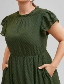 Women's Midi Dress Casual Dress A Line Dress Basic Casual Vacation Daily Regular Fit Plain Short Sleeve Crew Neck Army Green Summer