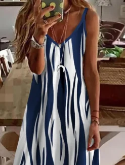 Women's Midi Dress Casual Dress Strap Dress Mini Dress Petite Dress Sundress Stylish Basic Sexy Vacation Daily Holiday Regular Fit Striped Sleeveless V Neck Black Wine Blue Green Summer Spring