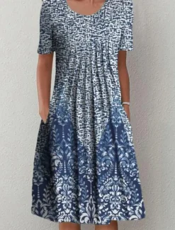 Women's Midi Dress Casual Dress Shift Dress Floral Print Ruched Print Crew Neck Basic Classic Daily Vacation Short Sleeve Summer Spring