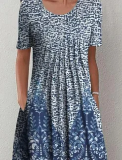 Women's Midi Dress Casual Dress Shift Dress Floral Print Ruched Print Crew Neck Basic Classic Daily Vacation Short Sleeve Summer Spring