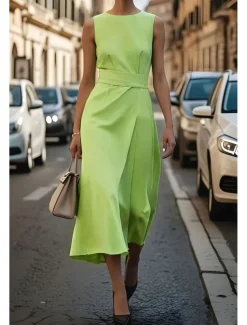 Women's Midi Dress Casual Dress Tank Dress Summer Dress Fashion Modern Daily Date Weekend Regular Fit Plain Sleeveless Crew Neck Black White Blue Green Summer