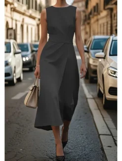 Women's Midi Dress Casual Dress Tank Dress Summer Dress Fashion Modern Daily Date Weekend Regular Fit Plain Sleeveless Crew Neck Black White Blue Green Summer