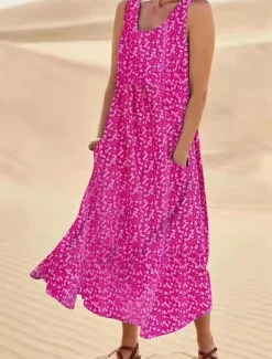 Women's Midi Dress Casual Dress Floral Dress Beach Dress Hawaiian Casual Vacation Daily Date Regular Fit Floral Sleeveless Crew Neck Light Pink Pink Blue Summer