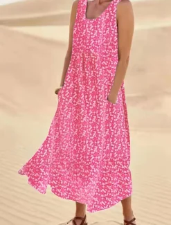 Women's Midi Dress Casual Dress Floral Dress Beach Dress Hawaiian Casual Vacation Daily Date Regular Fit Floral Sleeveless Crew Neck Light Pink Pink Blue Summer