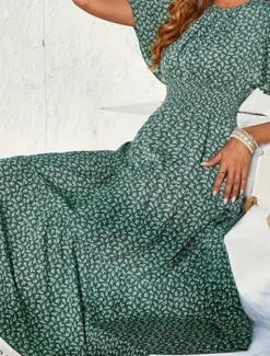 Women's Midi Dress Casual Dress Swing Dress A Line Dress Stylish Casual Vacation Daily Regular Fit Floral Short Sleeve V Neck Green Summer