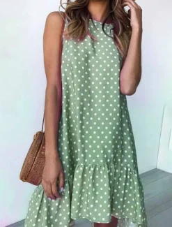 Women's Midi Dress Casual Dress Tank Dress Stylish Casual Vacation Daily Regular Fit Polka Dot Sleeveless Crew Neck Yellow Sky Blue Green Spring Fall