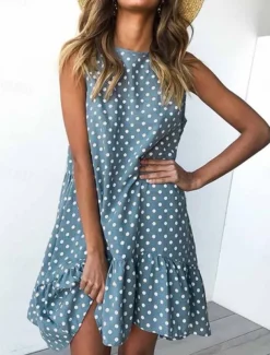 Women's Midi Dress Casual Dress Tank Dress Stylish Casual Vacation Daily Regular Fit Polka Dot Sleeveless Crew Neck Yellow Sky Blue Green Spring Fall