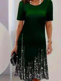 Women's Midi Dress Elegant Party Evening Crew Neck Short Sleeve T Shirt Dress Tee Dress Shift Dress Casual Formal Daily Regular Fit Floral Abstract Short Sleeve Crew Neck Black Blue Green Spring