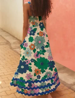 Women's Midi Dress Floral Dress Slip Dress Print Dress Classic Modern Outdoor Vacation Holiday Regular Fit Flower Sleeveless Spaghetti Strap White Navy Blue Royal Blue Blue Summer