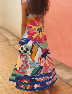 Women's Midi Dress Floral Dress Slip Dress Print Dress Classic Modern Outdoor Vacation Holiday Regular Fit Flower Sleeveless Spaghetti Strap White Navy Blue Royal Blue Blue Summer