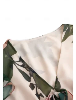 Women's Midi Dress Floral V-Neck A-Line Flutter Sleeve Rose Pattern Lightweight Summer Garden Party Wedding Guest Brunch Flowy Feminine White Pink Green