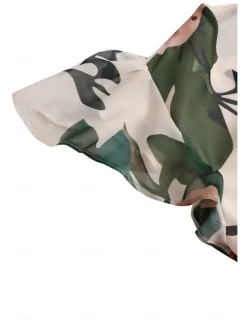 Women's Midi Dress Floral V-Neck A-Line Flutter Sleeve Rose Pattern Lightweight Summer Garden Party Wedding Guest Brunch Flowy Feminine White Pink Green