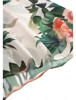 Women's Midi Dress Floral V-Neck A-Line Flutter Sleeve Rose Pattern Lightweight Summer Garden Party Wedding Guest Brunch Flowy Feminine White Pink Green