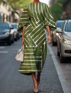 Women's Midi Dress Floral Dress Fashion Classic Modern Vacation Daily Holiday Regular Fit Flower Half Sleeve Crew Neck Black Light Green Blue Emerald Green Summer