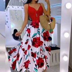 Women's Midi Dress Graduation Dress Swing Dress Summer Dress Slip Dress Fashion Outdoor Holiday Date Regular Fit Leopard Flower Sleeveless Straps Black White Ivory Red Summer