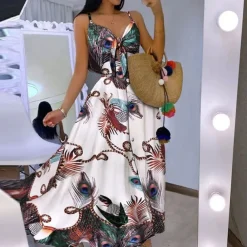 Women's Midi Dress Graduation Dress Swing Dress Summer Dress Slip Dress Fashion Outdoor Holiday Date Regular Fit Leopard Flower Sleeveless Straps Black White Ivory Red Summer