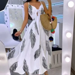 Women's Midi Dress Graduation Dress Swing Dress Summer Dress Slip Dress Fashion Outdoor Holiday Date Regular Fit Leopard Flower Sleeveless Straps Black White Ivory Red Summer