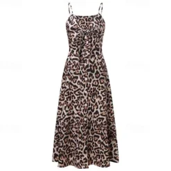 Women's Midi Dress Graduation Dress Swing Dress Summer Dress Slip Dress Fashion Outdoor Holiday Date Regular Fit Leopard Flower Sleeveless Straps Black White Ivory Red Summer