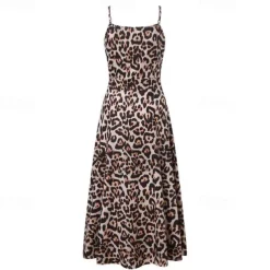 Women's Midi Dress Graduation Dress Swing Dress Summer Dress Slip Dress Fashion Outdoor Holiday Date Regular Fit Leopard Flower Sleeveless Straps Black White Ivory Red Summer