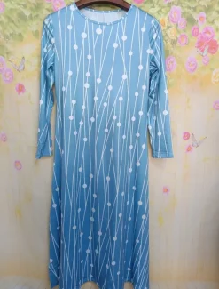 Women's Midi Dress Polka Dot Dress Polka Dot Classic Office Daily Split Long Sleeve Crew Neck Dress Regular Fit Light Sky Blue Fall S M L XL XXL