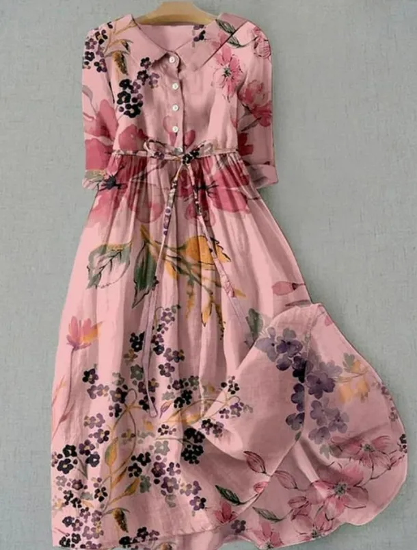 Women's Midi Dress Sheath Dress Summer Dress Vacation Casual Beach Daily Holiday Going out Graphic Long Sleeve Lapel Yellow Pink Blue Green Summer Spring