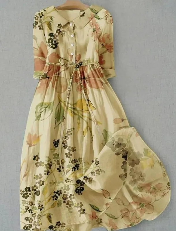 Women's Midi Dress Sheath Dress Summer Dress Vacation Casual Beach Daily Holiday Going out Graphic Long Sleeve Lapel Yellow Pink Blue Green Summer Spring