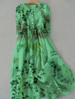 Women's Midi Dress Sheath Dress Summer Dress Vacation Casual Beach Daily Holiday Going out Graphic Long Sleeve Lapel Yellow Pink Blue Green Summer Spring