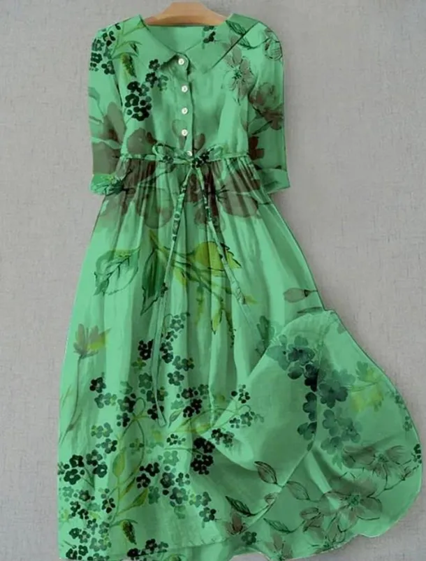 Women's Midi Dress Sheath Dress Summer Dress Vacation Casual Beach Daily Holiday Going out Graphic Long Sleeve Lapel Yellow Pink Blue Green Summer Spring