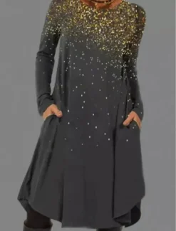 Women's Midi Dress Sheath Dress T Shirt Dress Tee Dress A Line Dress Athletic Dress Vacation Casual Boho Daily Regular Fit Graphic Geometric Houndstooth Long Sleeve Crew Neck Red Blue Gold Gray