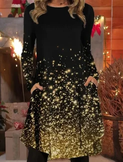 Women's Midi Dress Sheath Dress T Shirt Dress Tee Dress A Line Dress Athletic Dress Vacation Casual Boho Daily Regular Fit Graphic Geometric Houndstooth Long Sleeve Crew Neck Red Blue Gold Gray