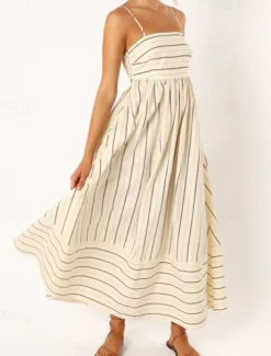 Women's Midi Dress Slip Dress Classic Modern Outdoor Vacation Holiday Regular Fit Striped Sleeveless Spaghetti Strap Yellow Light Green Wine Red Summer