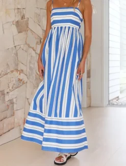 Women's Midi Dress Slip Dress Classic Modern Outdoor Vacation Holiday Regular Fit Striped Sleeveless Spaghetti Strap Yellow Light Green Wine Red Summer