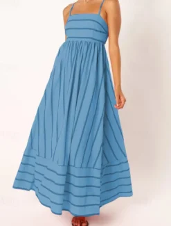 Women's Midi Dress Slip Dress Classic Modern Outdoor Vacation Holiday Regular Fit Striped Sleeveless Spaghetti Strap Yellow Light Green Wine Red Summer