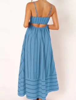 Women's Midi Dress Slip Dress Classic Modern Outdoor Vacation Holiday Regular Fit Striped Sleeveless Spaghetti Strap Yellow Light Green Wine Red Summer