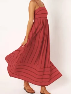 Women's Midi Dress Slip Dress Classic Modern Outdoor Vacation Holiday Regular Fit Striped Sleeveless Spaghetti Strap Yellow Light Green Wine Red Summer