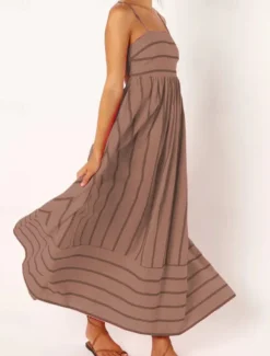 Women's Midi Dress Slip Dress Classic Modern Outdoor Vacation Holiday Regular Fit Striped Sleeveless Spaghetti Strap Yellow Light Green Wine Red Summer