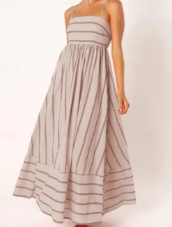 Women's Midi Dress Slip Dress Classic Modern Outdoor Vacation Holiday Regular Fit Striped Sleeveless Spaghetti Strap Yellow Light Green Wine Red Summer